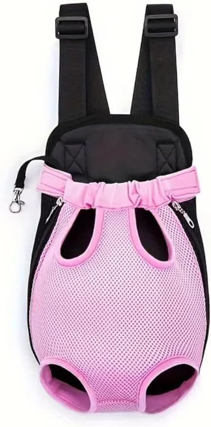 Pet Dog Carrier Backpack, Portable Breathable Mesh Chest Carrier, Polyester Woven Double Shoulder Pet Bag for Outdoor Adventures (Pink, Small)