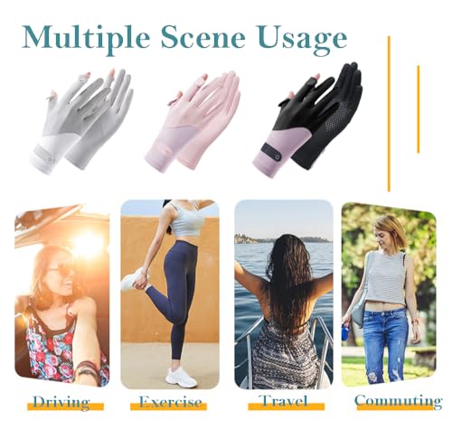 Eohak Women UV Sun Protection Gloves Full Finger Touchscreen Gloves Summer Outdoor Cyling Driving Gloves - color: Gray