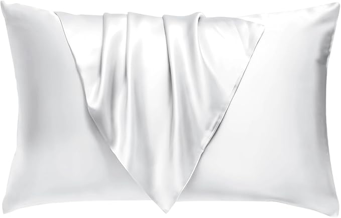 BHZ Satin Goose Down Feather Pillows Standard Size with White Satin Pillowcase for Hair and Skin, Cooling Pillow Cases Similar to Silk Pillow Cases, Decorative for Women, Mom Men