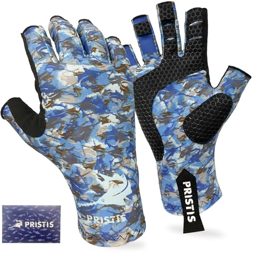 Pristis Half-Finger Fishing Gloves, UPF 50+ Breathable Quick Drying Fingerless Sun Gloves for Women Men, Fly Fishing Hunting Paddling Sailing Kayaking Hiking Canoeing Cycling - color: Snow CAMO, size: S - M