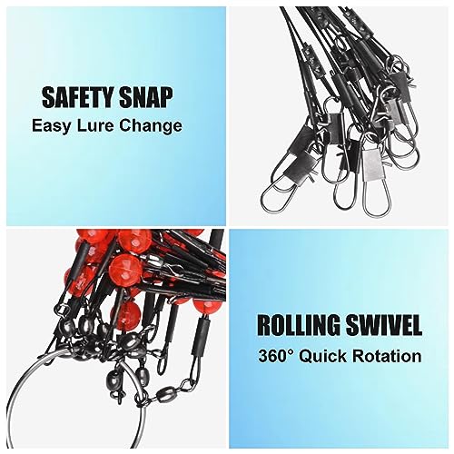 Fishing Leader Rigs Saltwater Freshwater Stainless Steel Wire Leader Fishing Rigs with Swivels Snaps Beads 1-3 Arms Saltwater Rig Wire Bottom rigs for Trolling Pier Surf Fishing Tackle - color: Black-2 Arm-12pcs