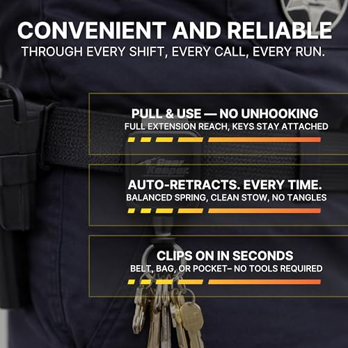 Gear Keeper Retractable Keychain with Stainless Steel Rotating Belt Clip - Split Ring Tactical Keychain for Keys & Badges - Holds Up to 28 Equipment Keys - High Force, 42-Inch Extension - USA Made - size: 15-28 Keys