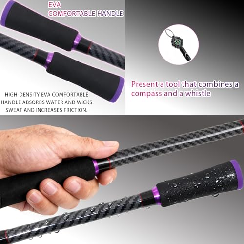 24-Ton Carbon & Fiberglass Spinning/Casting Rod, Lightweight 2-Piece Sensitive Fishing Rod with Ceramic Guides & Split-Grip Handle for Bass, Trout, Pike - color: A-Purple- Spinning- 7'0"