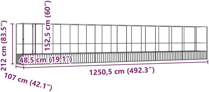 Steel Aviary with Extension, Large Bird Cage with Lockable Door, Aviary Spacious and Versatile Cage Ideal for Parakeets, Parrots, Lovebirds, Cockatiels, Pigeons, 492.3"x42.1"x83.5",-280