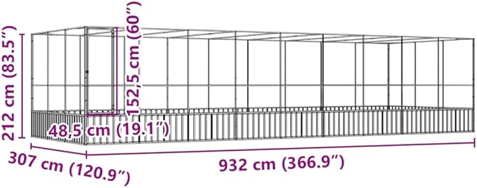 Outdoor Aviary Bird Cage, Galvanized Steel Outside Ample Activity Space Birdcage, 366.9"x120.9"x83.5", -275