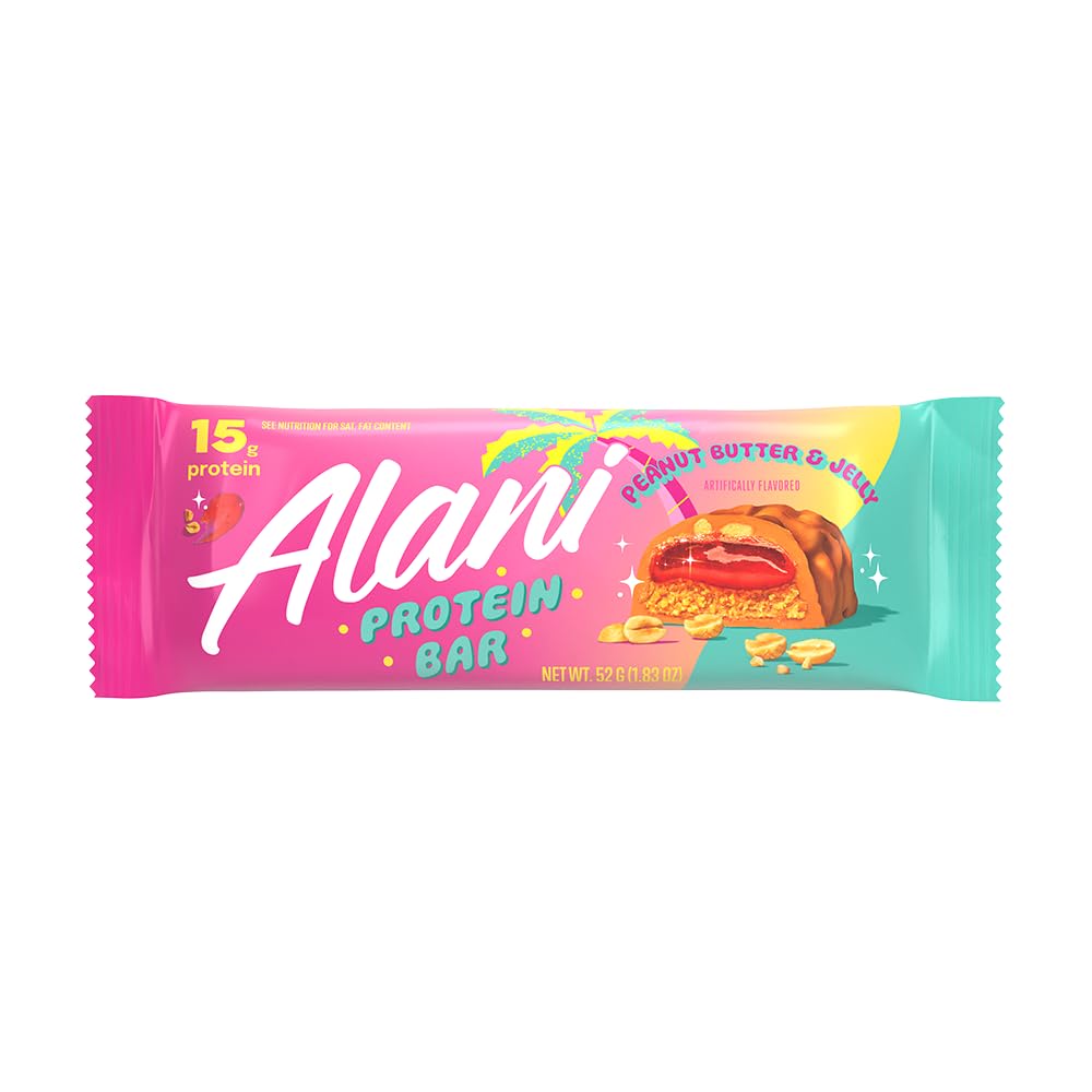 Alani Nu Protein Bars PEANUT BUTTER & JELLY | High Protein Gluten-Free Bars | 16g Protein | Low-Sugar (11G) Low-Carb Healthy Snacks | 12 Individually Wrapped Bars