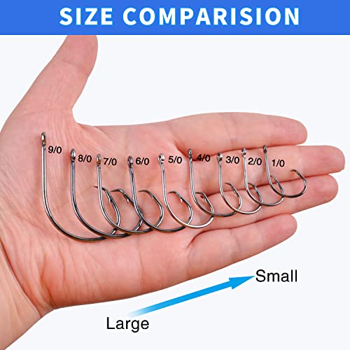 Inline Circle Hooks Saltwater, 80pcs High Carbon Steel Catfish Hooks in-Line Straight Eye Octopus Circle Hook Saltwater Freshwater Fishing Hooks for Catfish Bass - size: 80pcs 6/0