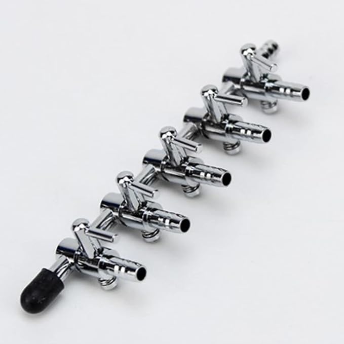 Aquarium Air Pump Splitter 16 in 1 Set 5-Way Air Flow Control Lever Valve & 5 Non-Return Check Valves & 10 Suction Cups for Fish Tank Airline Air Tube Hose