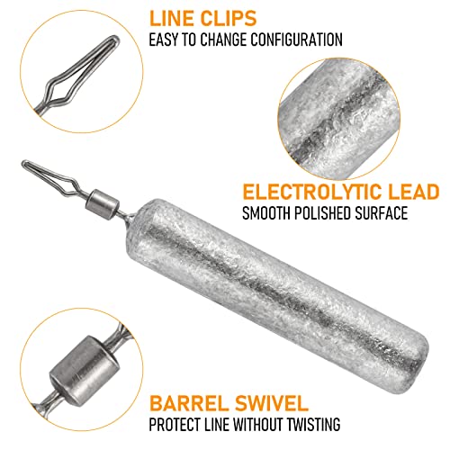 Dr.Fish 50 Pack Fishing Drop Shot Weights Lead Fishing Weights Pencil Skinny Sinkers with Barrel Swivels for Freshwater Bass Fishing - size: 1/4oz-50 Pack
