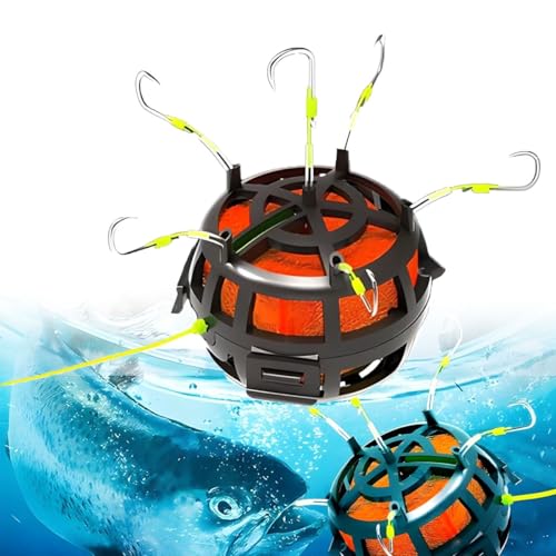 Reverse Bottom Bait Cage Fishing Hook, 360° Floating Bait Cage Fishing Hook, 6-Hooks Carp Feeder Rig, Spring Baits Cages Trap Fishings Hooks, Freshwater Saltwater for Carp, Catfish, Tilapia(1PC,No. 11 - color: 1pc, size: No. 11