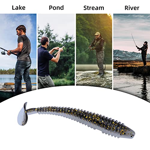 Paddle Tail Swimbaits 100/80/50PCS, 5/4/3/2 inch Soft Fishing Lures Bulk Pack – Durable Lifelike Action Lures for Bass, Trout, Crappie – Freshwater & Saltwater Fishing Gifts - color: Black-Gold, size: 4in, 80pcs