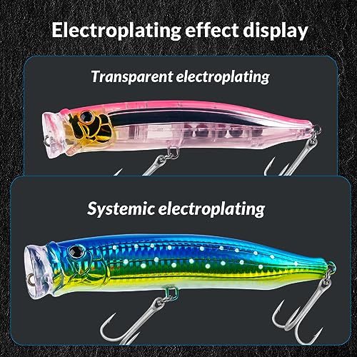 THKFISH Popper Lures Saltwater Tuna Popper Topwater Fishing Lures for Surf Fishing Bass with 3D Eyes for GT Tuna Large Fish 5.9in 1pc/3pcs - color: 1PC-BLUE