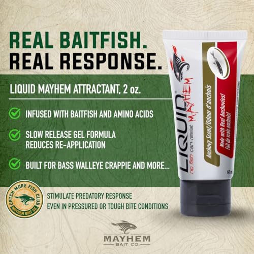 Liquid Mayhem Anchovy Fish Attractant Gel 60 ml / 2 oz · 60 Uses 1-Pack – Real Anchovy Bait & Aminos | UV-Enhanced Long-Lasting Gel – All Lure Types