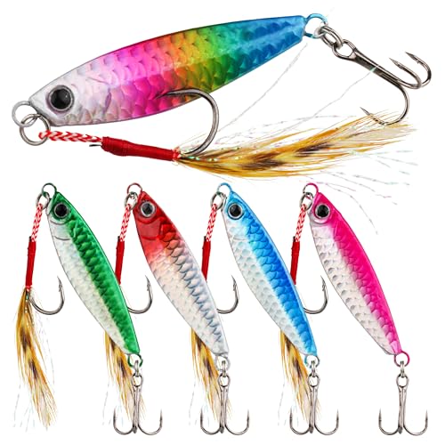 Jigging Spoon Fishing Lure Set, 5PCS Metal Casting Jigging Spoons – High-Shine Reflective Lures with Ultra-Sharp Hooks for Freshwater & Saltwater Bass, Trout & Walleye - size: 1oz