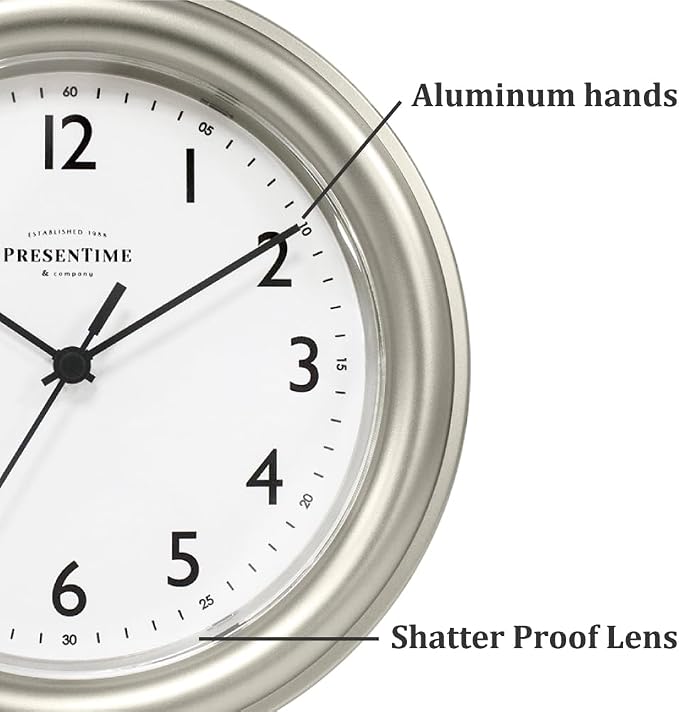 Presentime & Co. 8.5" Modern Farmhouse Essential Wall Clock, Silent Non Ticking