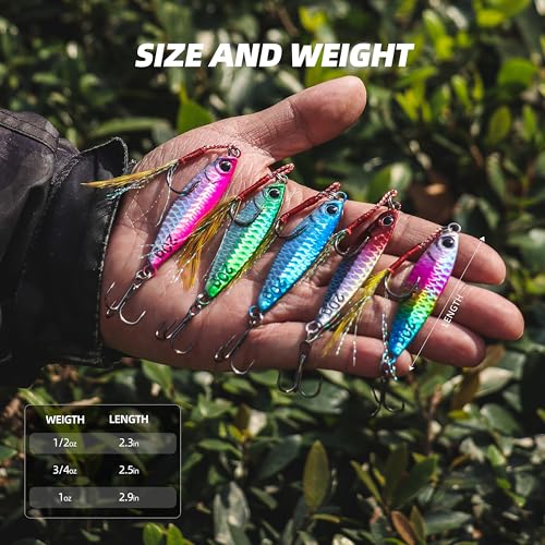 Jigging Spoon Fishing Lure Set, 5PCS Metal Casting Jigging Spoons – High-Shine Reflective Lures with Ultra-Sharp Hooks for Freshwater & Saltwater Bass, Trout & Walleye - size: 1/2oz