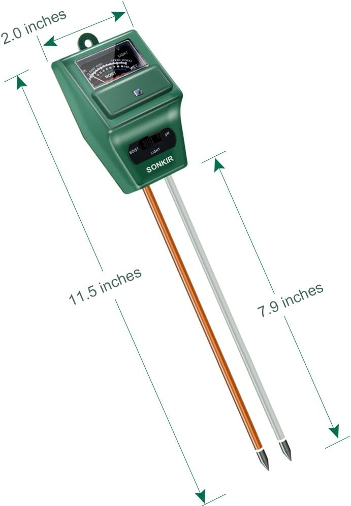 Soil pH Meter, MS02 3-in-1 Soil Moisture/Light/pH Tester Gardening Tool Kits for Plant Care, Great for Garden, Lawn, Farm, Indoor & Outdoor Use (Green)