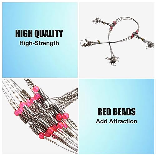 Fishing Leader Rigs Saltwater Freshwater Stainless Steel Wire Leader Fishing Rigs with Swivels Snaps Beads 1-3 Arms Saltwater Rig Wire Bottom rigs for Trolling Pier Surf Fishing Tackle - color: Silver-2 Arm-12pcs