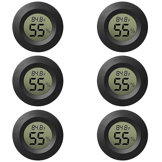 6-Pack Mini Hygrometer Thermometer Digital LCD Monitor Indoor/Outdoor Humidity Meter Gauge Temperature for Humidifiers Greenhouse Reptile Humidor Fahrenheit(℉)/ Celsius(℃)