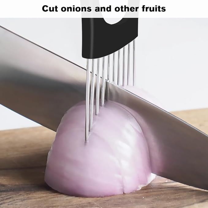 Stainless Steel Onion Slice Holder, 2025 Upgraded Vegetable Slicer Cutter, Multifunctional Lemon Tomato Potato Meat Chopper Slicing Assistant Kitchen Tool (2)