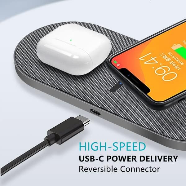 40W Wireless Charging Pad,Dual 20W Charging mat for Apple iPhone 16 15 14 13 12 11 Pro/Max/Mini/Plus/XS/XR,Airpods 4/3/Pro,2 in 1 Wireless Phone Charger for Samsung,Pixel,Xperia(with PD Adapter)