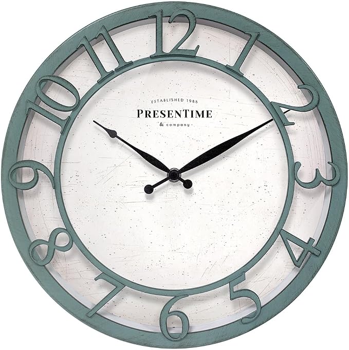 Presentime & Co 13" Farmhouse Series Wall Clock, Shiplap Style, Silent No