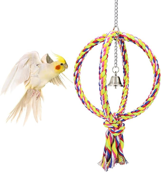 Litewoo Bird Swing Perch Stand Cotton Rope 2 Two Rings Toy for Parrot Budgie Parakeet Cockatiel Conure Lovebird Finch Canary Cockatoo African Grey Macaw Eclectus Amazon Cage Accessories