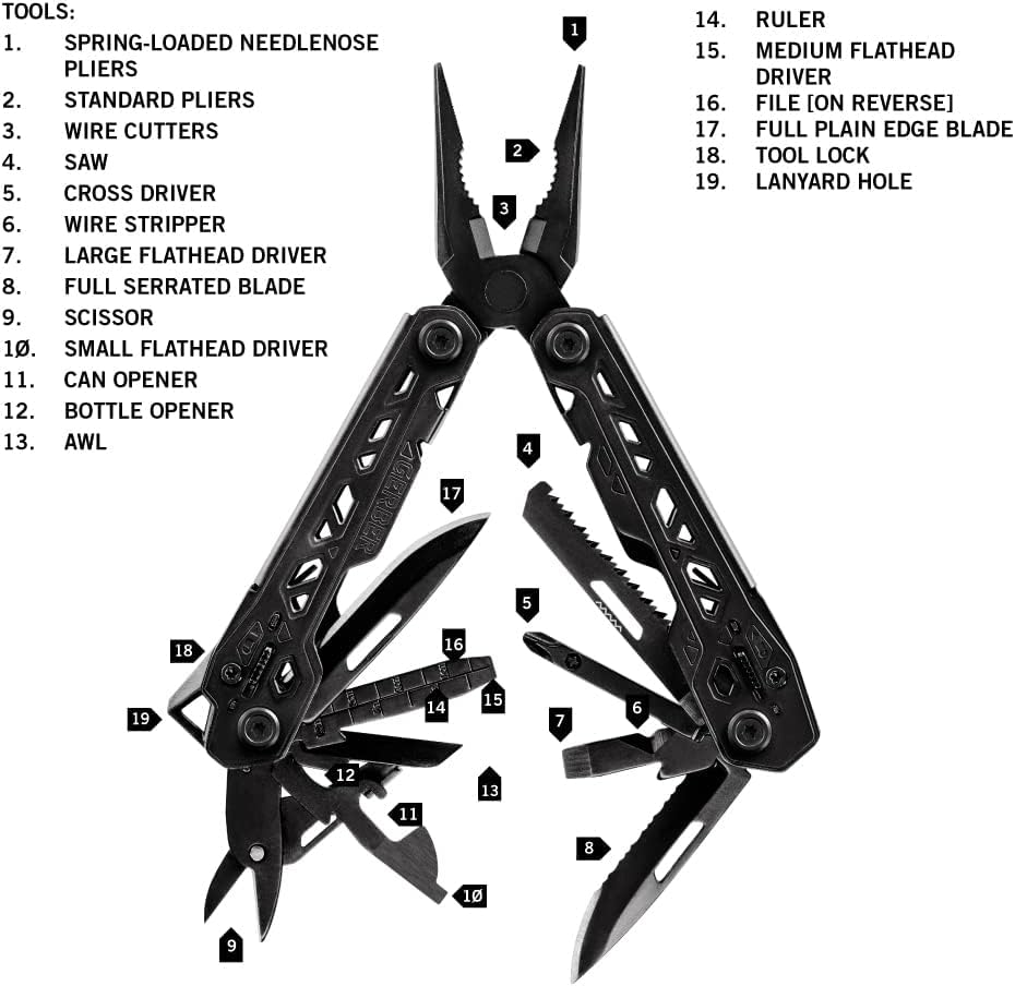 Gerber Gear Truss Multitool, Gifts for Men, 17-in-1 EDC Needle Nose Pliers, includes Pocket Knife, Screwdriver, and Bottle Opener Accessories, Fishing and Camping Gear, Black - style: Black Molle Sheath