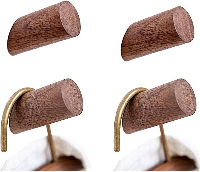 Felidio Wood Wall Hooks, 4 Pack Coat Hooks Wall Mounted, Rustic Wooden Heavy