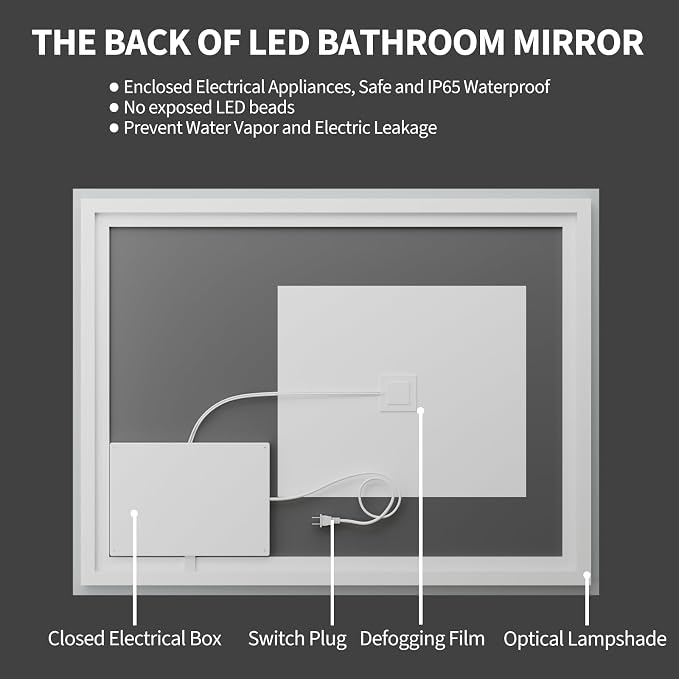 Koonmi 60"x36" LED Mirror for Bathroom, 90CRI Anti-Fog Vanity Mirror