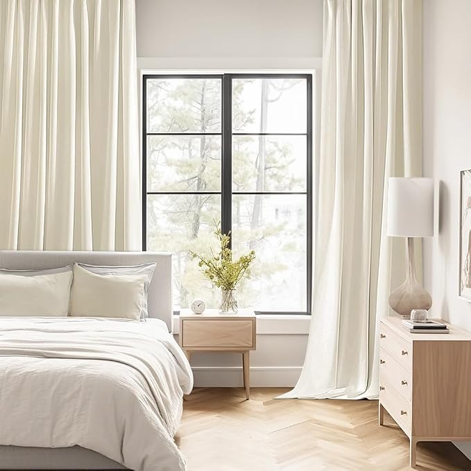 MIULEE Beige White Back Tab Blackout Curtains 63 Inch Length 2 Panels Set