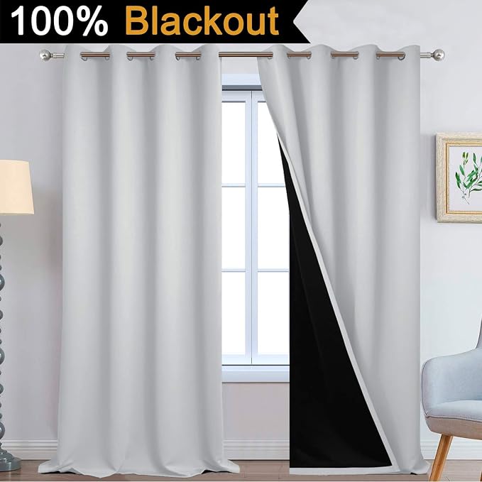 Yakamok 100% Blackout Curtains 108 Inches Long, 2 Thick Layers Thermal