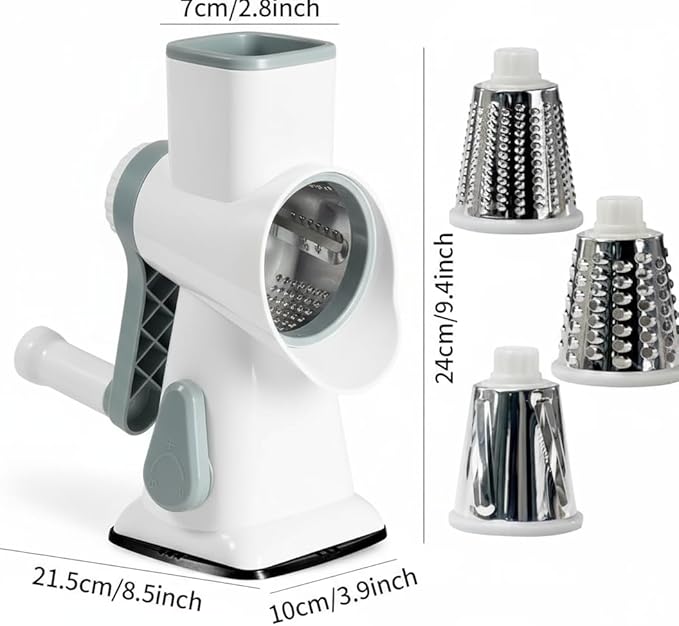 YOUCZON Rotary Cheese Grater Multi-Purpose Stainless Steel Cheese Shredder - Cheese Grater With Handle Effortless Grating of Carrots, Potatoes, Vegetables, and Fruits (White)