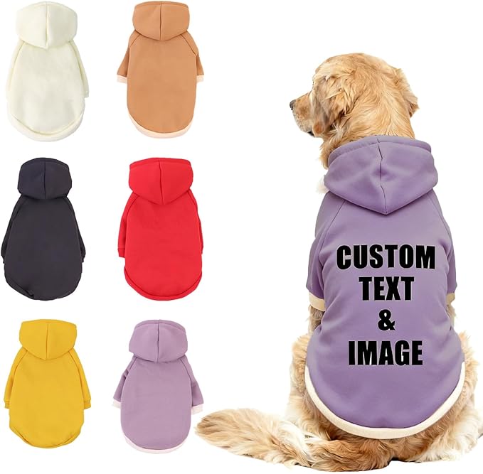 Custom Dog Hoodie, Personalized Sweatshirt with Photo Text Name Logo, Customized Hooded Sweater for Small Medium Large Dogs & Cats (Purple, Medium)