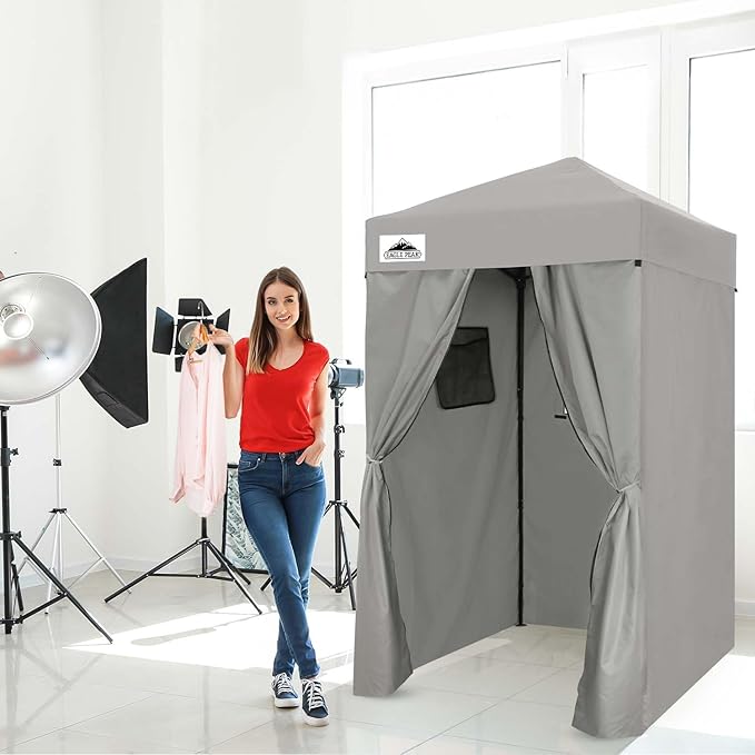 EAGLE PEAK Flex Ultra Compact 4x4 Pop-up Canopy, Sun Shelter, Changing Room, Portable Privacy Canopy Cabana for Pool, Fashion Photoshoots, or Camping, 4x4 ft, Gray