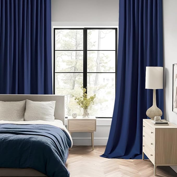 MIULEE Navy Blue Back Tab Blackout Curtains 72 Inches Long 2 Panels Set