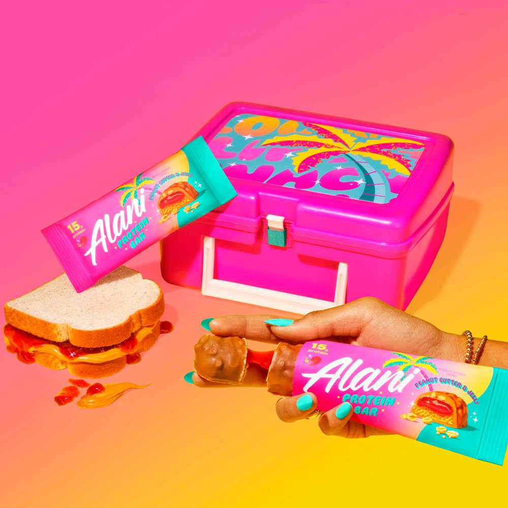 Alani Nu Protein Bars PEANUT BUTTER & JELLY | High Protein Gluten-Free Bars | 16g Protein | Low-Sugar (11G) Low-Carb Healthy Snacks | 12 Individually Wrapped Bars