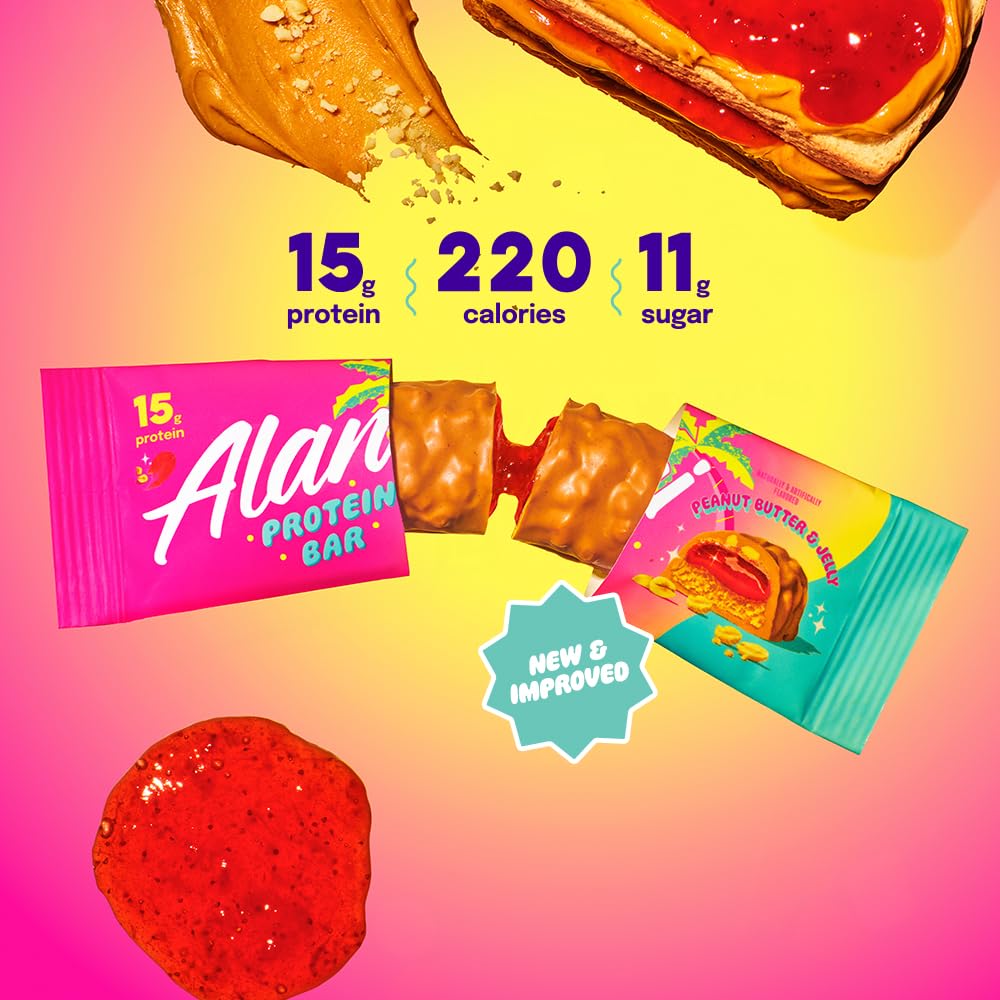 Alani Nu Protein Bars PEANUT BUTTER & JELLY | High Protein Gluten-Free Bars | 16g Protein | Low-Sugar (11G) Low-Carb Healthy Snacks | 12 Individually Wrapped Bars