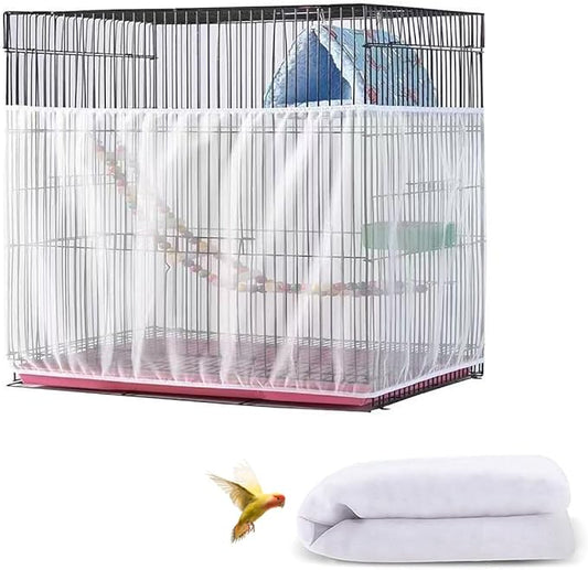 Large Bird Cage Cover, Bird Cage Seed Catcher, Adjustable Soft Airy Nylon Mesh Net, Birdcage Cover Skirt Seed Guard for Parrot Parakeet Macaw African (Solid-White, 15.7" x118")
