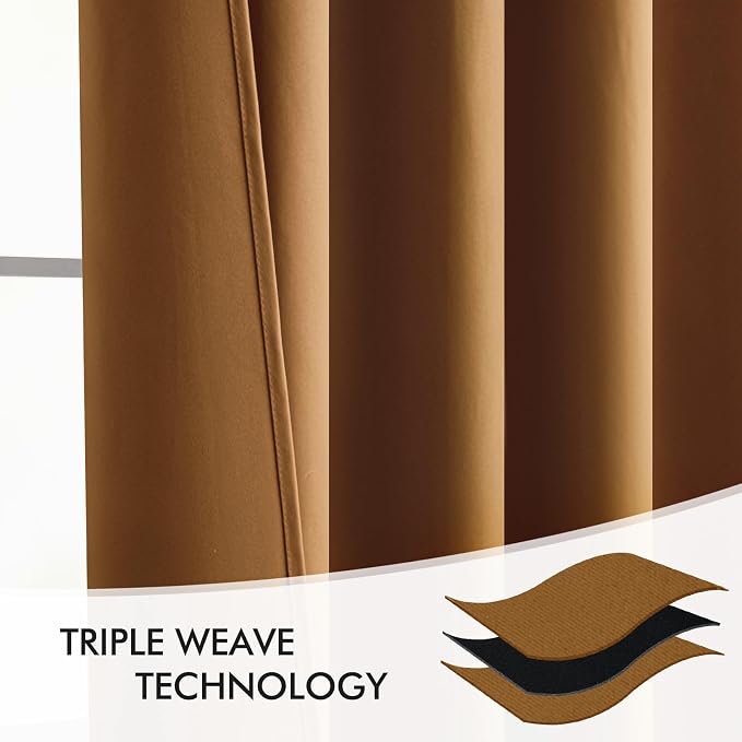 MIULEE Golden Brown Back Tab Blackout Curtains 90 Inches Long 2 Panels Set