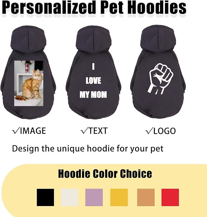 Custom Dog Hoodie, Personalized Sweatshirt with Photo Text Name Logo, Customized Hooded Sweater for Small Medium Large Dogs & Cats (Black, X-Large)