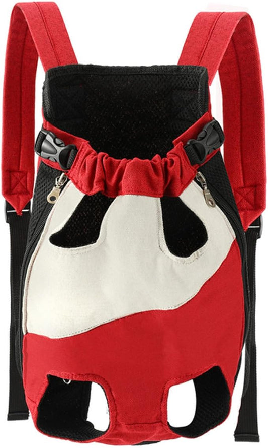 Lightweight Pet Backpack Carrier for Small Dogs & Cats - Easy-Fit Adjustable Straps, Basic Legs-Out Design, Durable for Daily Use (Fits Pets Under 15lb) (Red-White Color-Blocked, Medium)