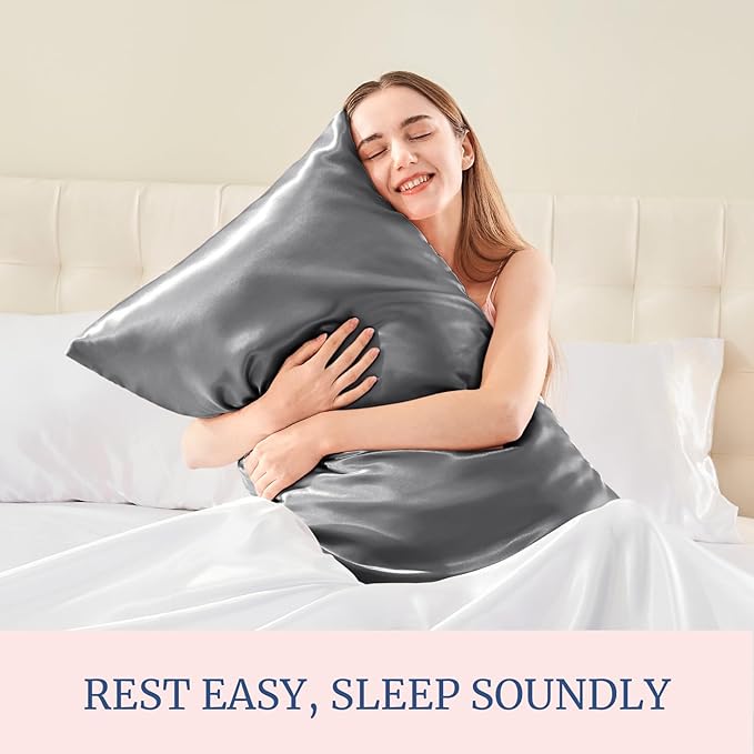 BEDELITE Satin Pillowcase for Hair and Skin, Super Soft and Cooling Similar to Silk Pillow Cases 2 Pack with Envelope Closure, Gift for Women Men(20"x26" Standard Size, Dark Grey)