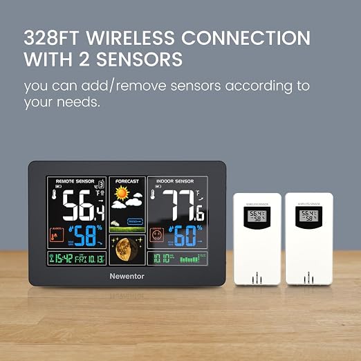 Newentor Weather Station Wireless Indoor Outdoor Thermometer, Color Display