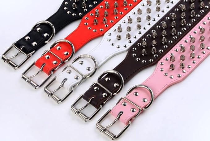 Serijoars Spiked Studded Dog Collar, PU Leather Dog Collar, Adjustable Pet Collars for Medium or Large Breed Pet (XL, Hot Pink)
