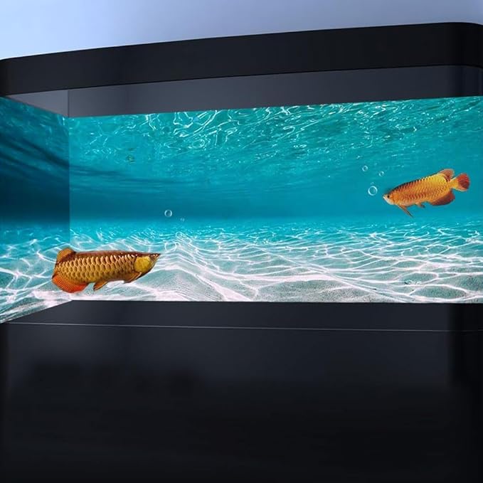 36X20IN Natural Undersea Aquarium Background, Undersea Beach Fish Tank Background, with 8 EVA Double-Sided Tape