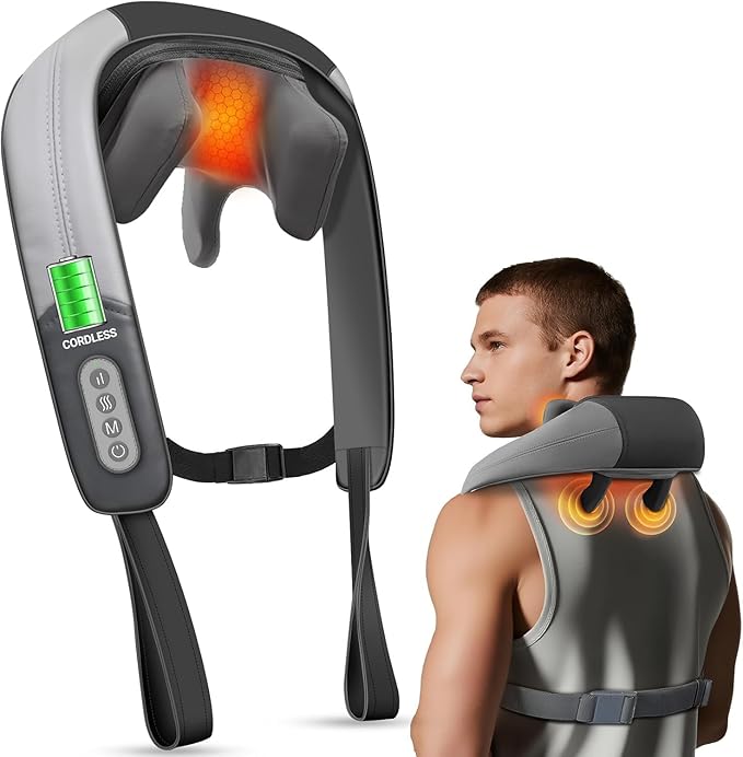 Neck Shoulder Massager with Heat - FSA Eligible, Ideal Gifts for Men Women, 4D Expert Deep Tissue Kneading Massager, Rechargeable Massage for Neck, Shoulder,Traps and Back Pain Relief