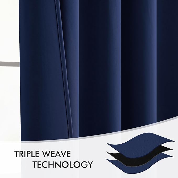 MIULEE Navy Blue Back Tab Blackout Curtains 84 Inch Length 2 Panels Set