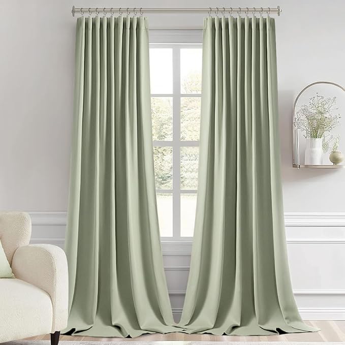MIULEE Back Tab Sage Green Curtains 102 Inch Long 2 Panels Set
