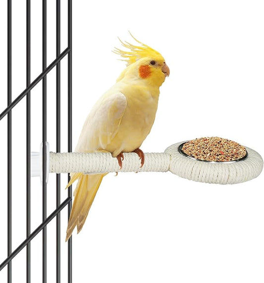 ASOCEA Bird Perch Feeding Cup,Bird Bowls for Cage Parakeet Feeder Parrot Food Bowls Parrot Cage Accessory for Budgie Lovebird Cockatiel Parakeet Canary Finch Small Parrots,Beige